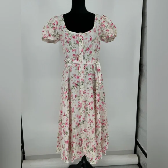 Polo Ralph Lauren | Dresses | Polo Ralph Lauren Womens Linen Midi Dress  Floral Sweet Pea Q9 | Poshmark